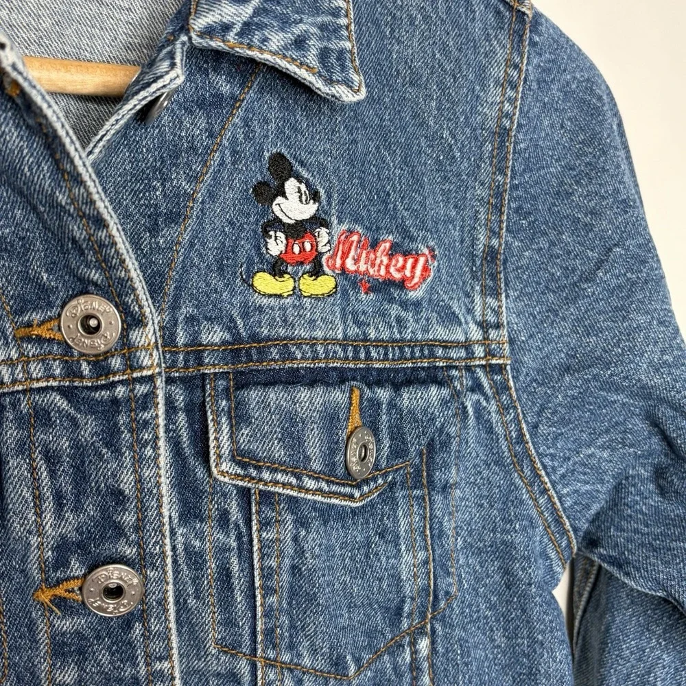Disney Vintage Embroidered Jean Jacket Kids Girls Size 10/12 Denim Mickey Y2K